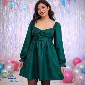 NWT - XL green dress. CHARMED HEARTS forest green babydoll, metallic dress. Glam